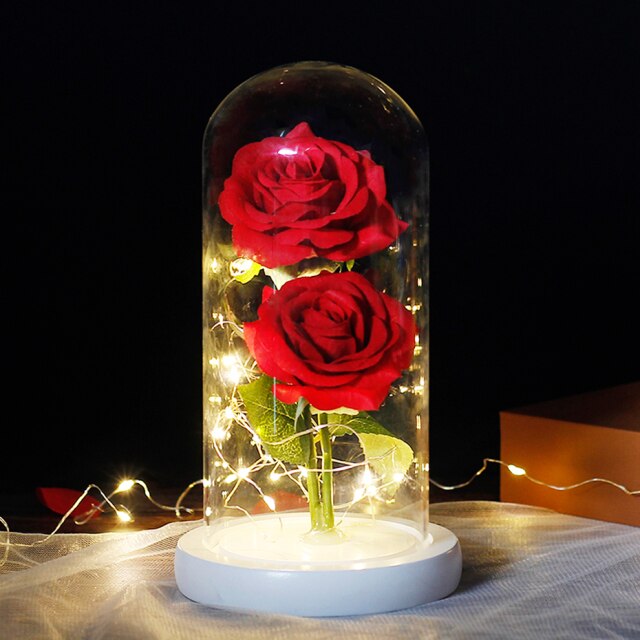 Beauty And The Beast Two Rose, Rose In Glass Romantic Gift
