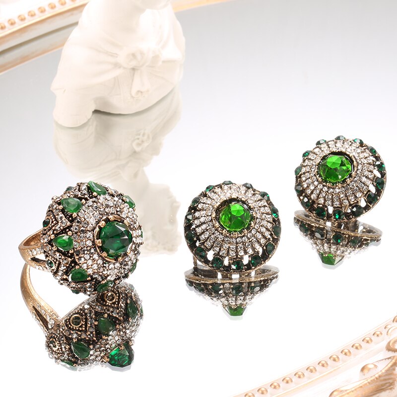 Palace Elegant Flower Vintage Crystal Rings  Jewelry Sets