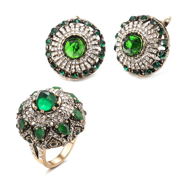 Palace Elegant Flower Vintage Crystal Rings  Jewelry Sets