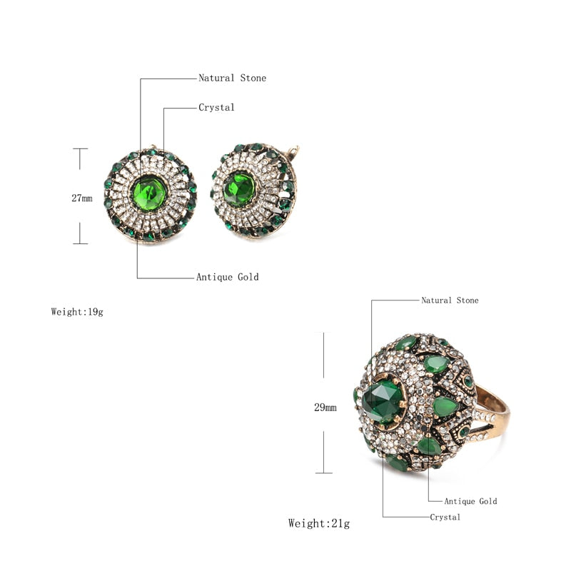 Palace Elegant Flower Vintage Crystal Rings  Jewelry Sets