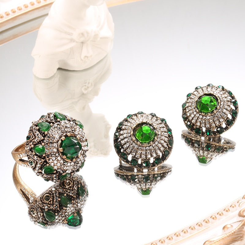 Palace Elegant Flower Vintage Crystal Rings  Jewelry Sets