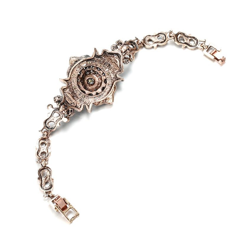 Antique Gold Color Gray Crystal Ethnic Wedding Bridal Link Bracelet