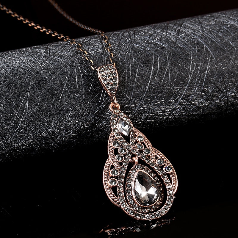 Gray Crystal Flower Earring Necklace Jewelry Sets