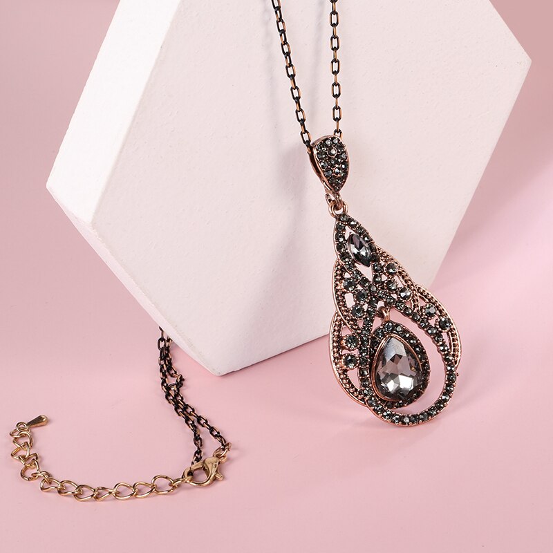 Gray Crystal Flower Earring Necklace Jewelry Sets