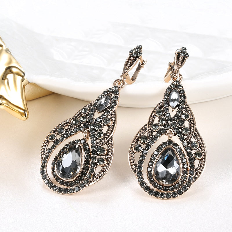 Gray Crystal Flower Earring Necklace Jewelry Sets