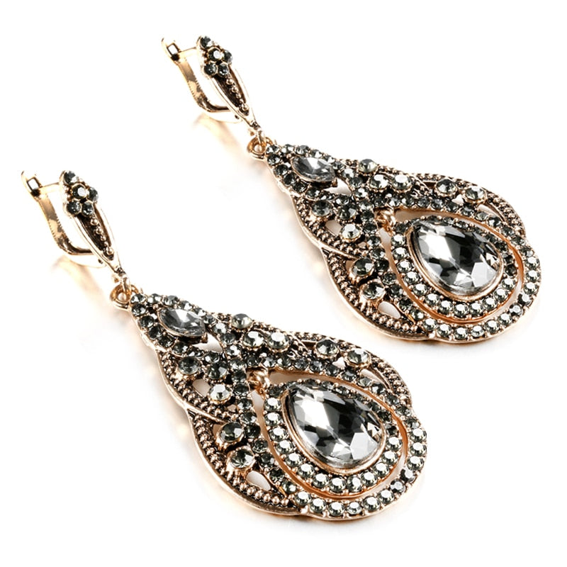 Gray Crystal Flower Earring Necklace Jewelry Sets
