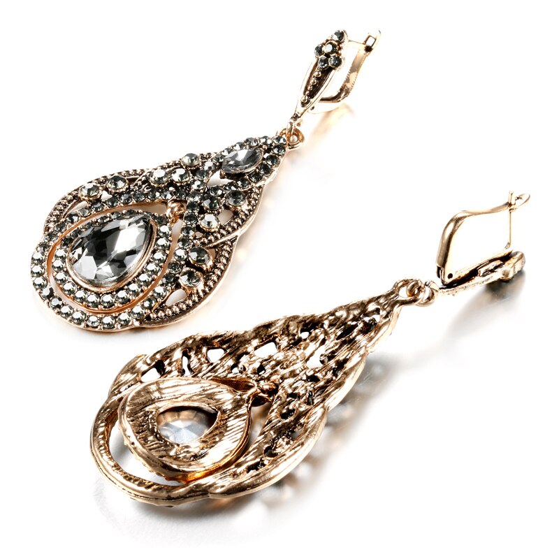 Gray Crystal Flower Earring Necklace Jewelry Sets