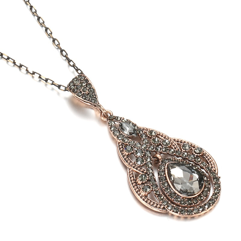 Gray Crystal Flower Earring Necklace Jewelry Sets