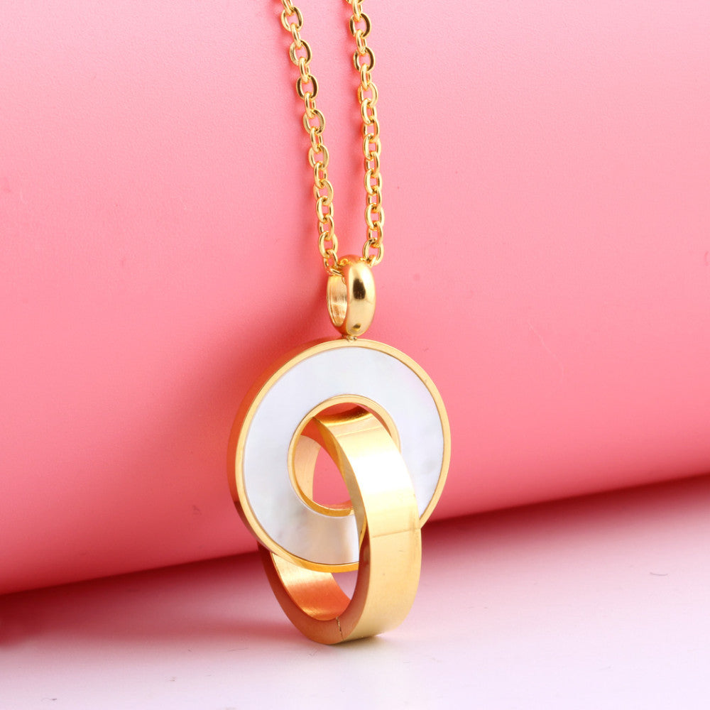 Gold Color Stainless Steel Shell Pendant Necklace Jewelry Sets