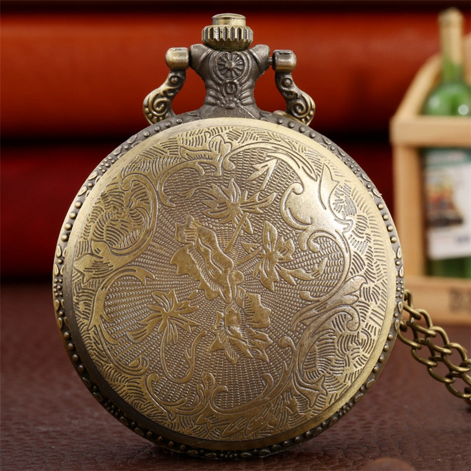 Vintage Retro Bronze Hollow Train Locomotive Steampunk Quartz Pocket Watch