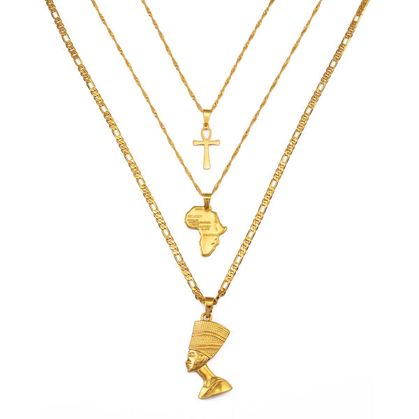 3 collares con colgante de mapa de África