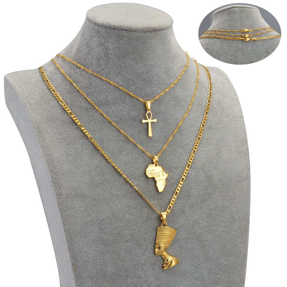 3pcs Necklaces Together  Africa Map Pendant