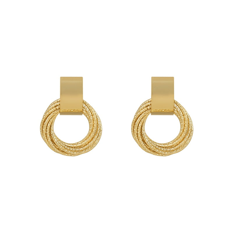 Retro Metallic Gold Multiple Small Circle Pendant Earrings
