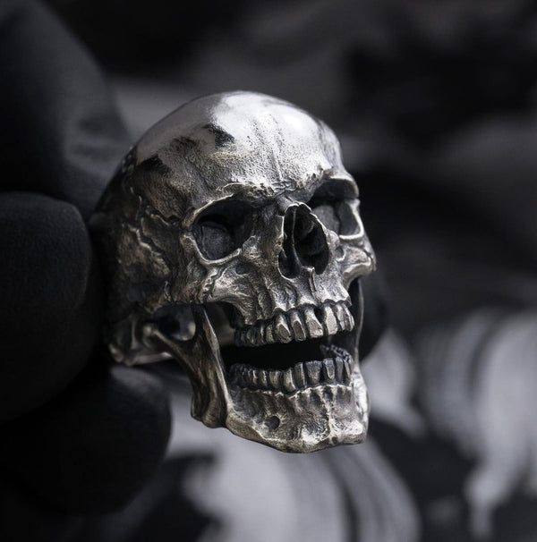 Anillo gótico de calavera negra para hombre, acero inoxidable 316L