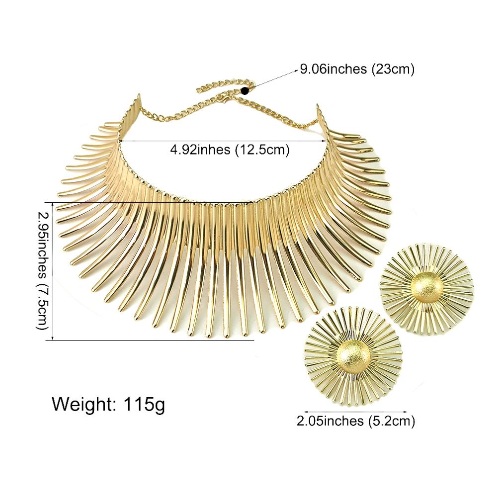 Gold Color Metal Big Exaggerated Torque Choker Necklace Earrings Set