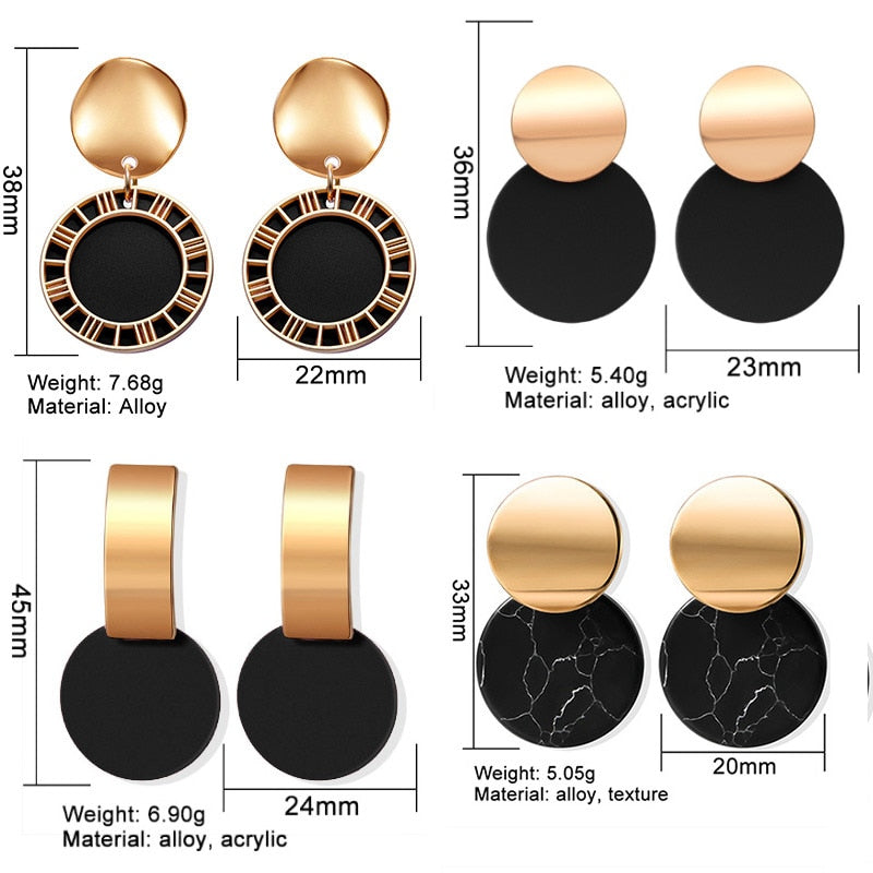 Fashion Vintage Black Arcylic Gold Geometric Tassel Drop Earings