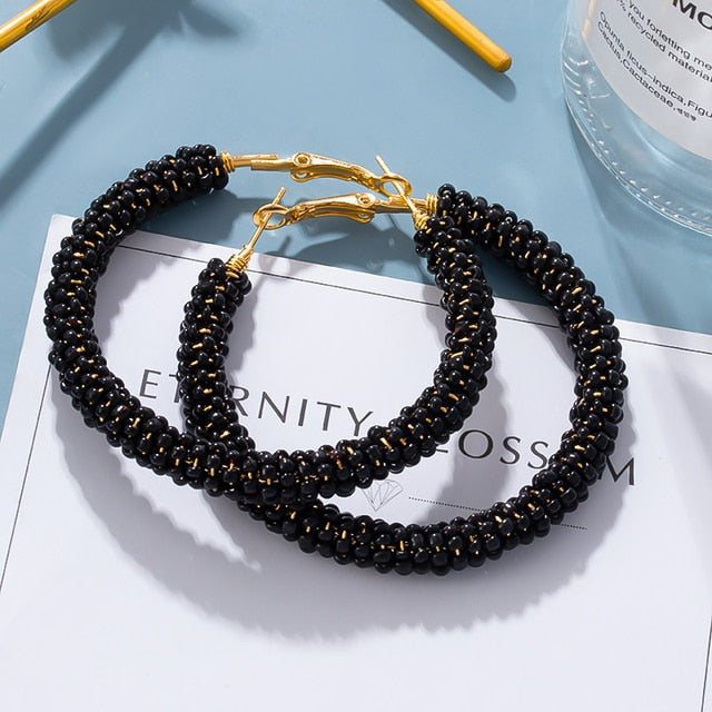 Fashion Vintage Black Arcylic Gold Geometric Tassel Drop Earings