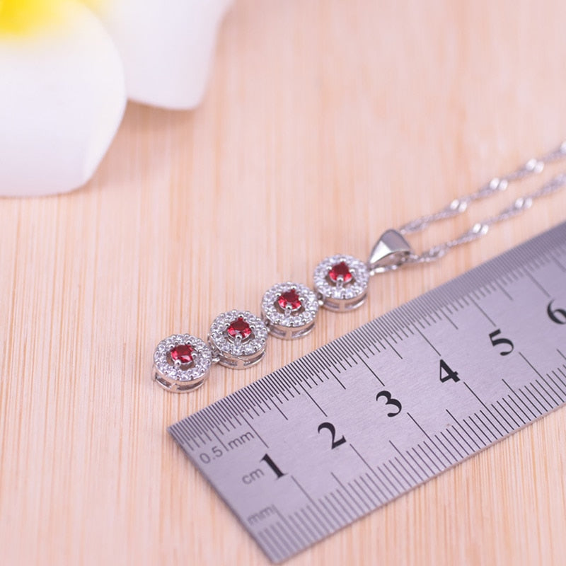 Lucky Colors Red Cubic Zirconia Silver Color Jewelry set