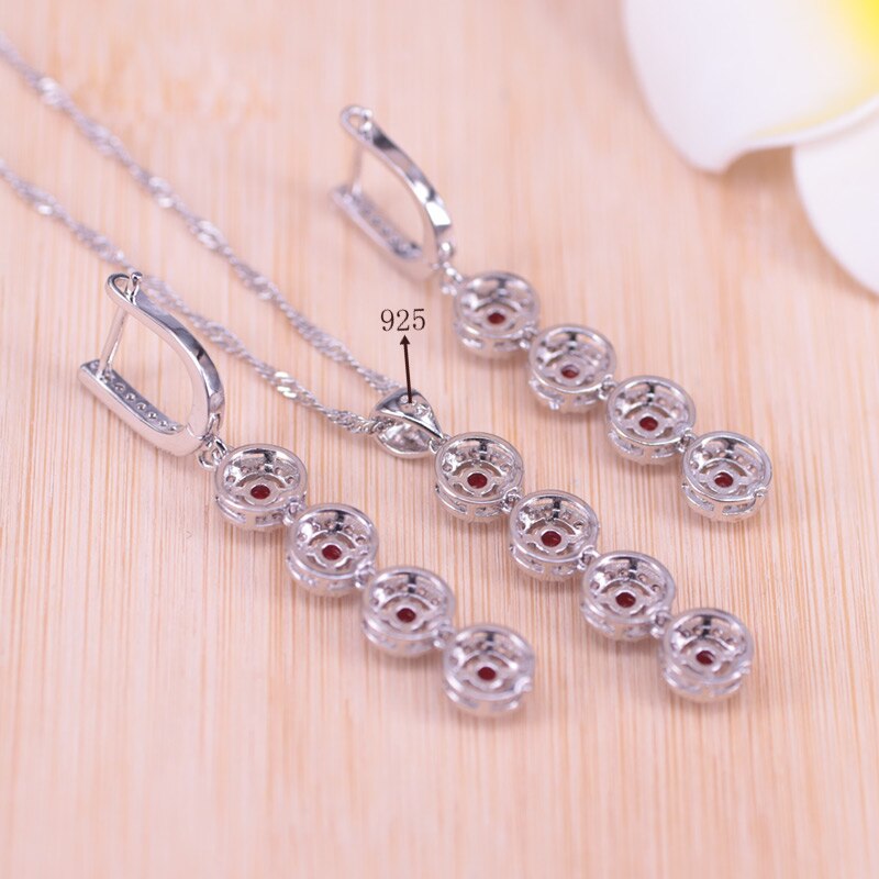 Lucky Colors Red Cubic Zirconia Silver Color Jewelry set