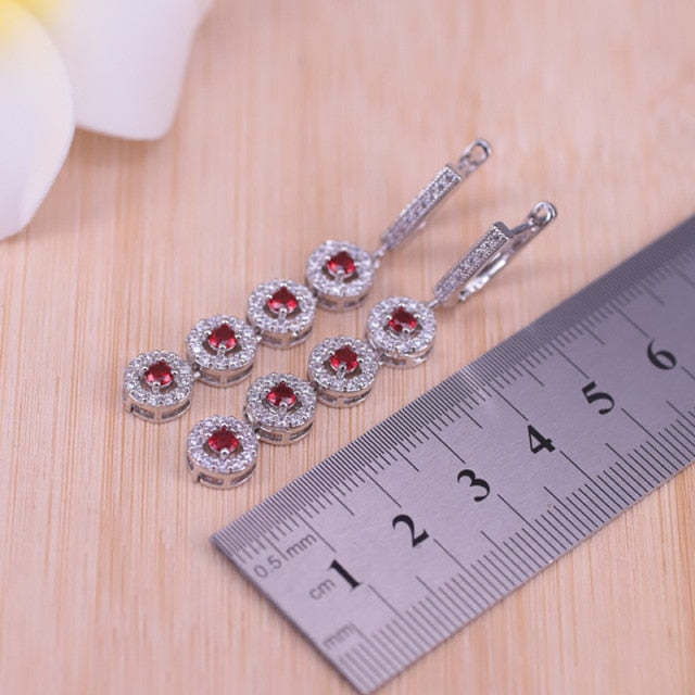 Lucky Colors Red Cubic Zirconia Silver Color Jewelry set