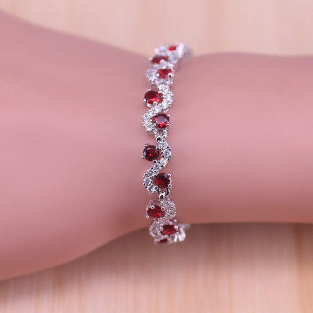 Lucky Colors Red Cubic Zirconia Silver Color Jewelry set