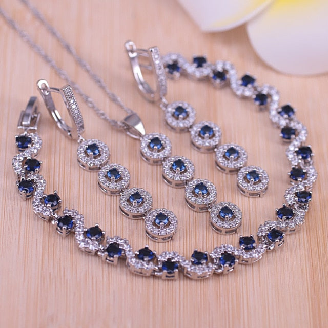 Lucky Colors Red Cubic Zirconia Silver Color Jewelry set