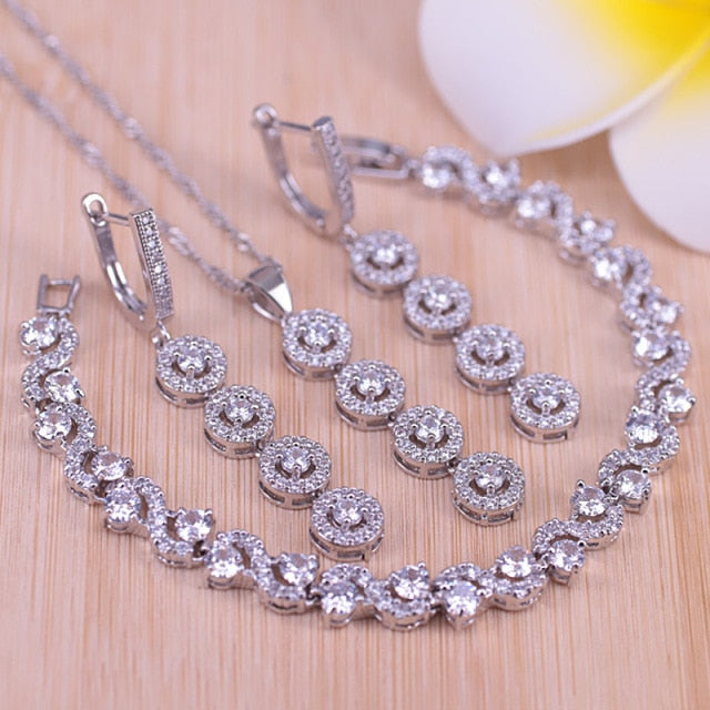 Lucky Colors Red Cubic Zirconia Silver Color Jewelry set