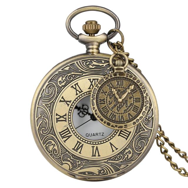Vintage Antique Copper Steampunk Bronze Hollow Gear Quartz Pocket Watch