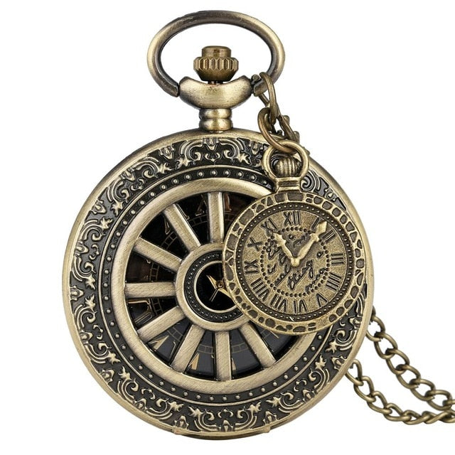 Vintage Antique Copper Steampunk Bronze Hollow Gear Quartz Pocket Watch