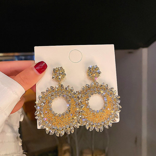 Fashion Oversized Hollow Round Alloy Drop Earrings