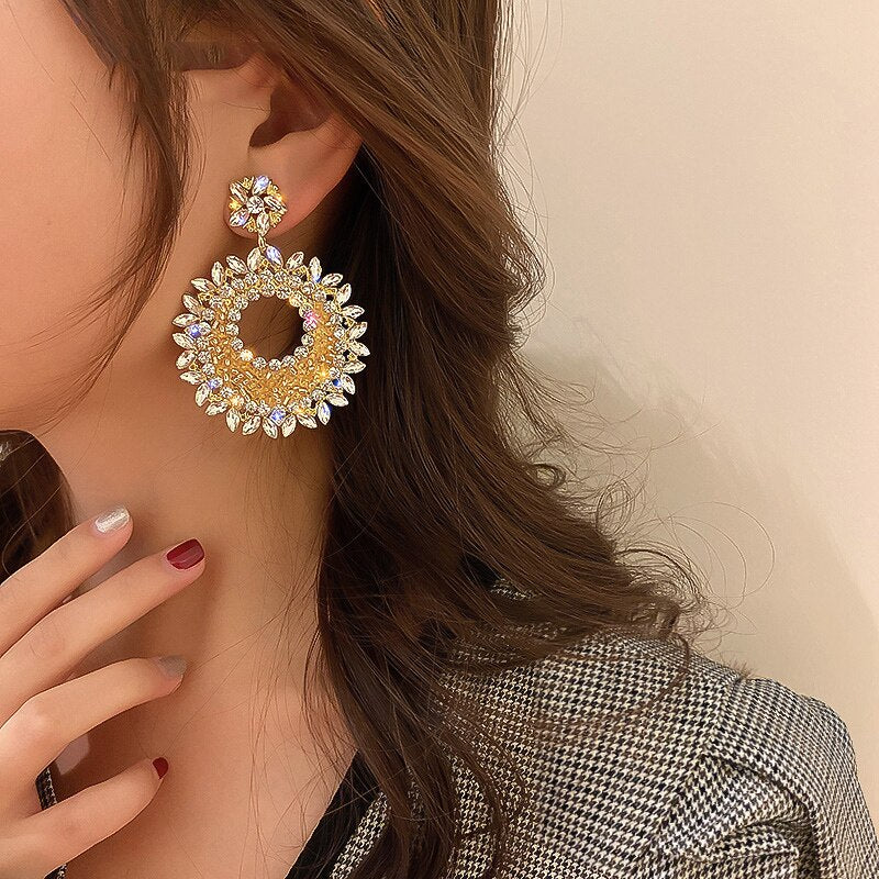 Fashion Oversized Hollow Round Alloy Drop Earrings