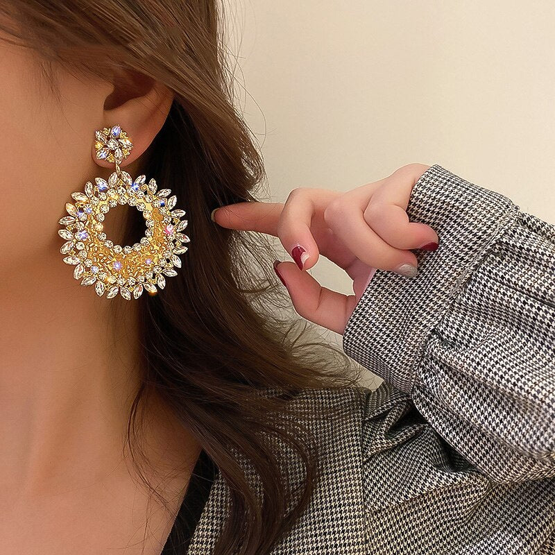 Fashion Oversized Hollow Round Alloy Drop Earrings