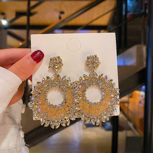 Fashion Oversized Hollow Round Alloy Drop Earrings