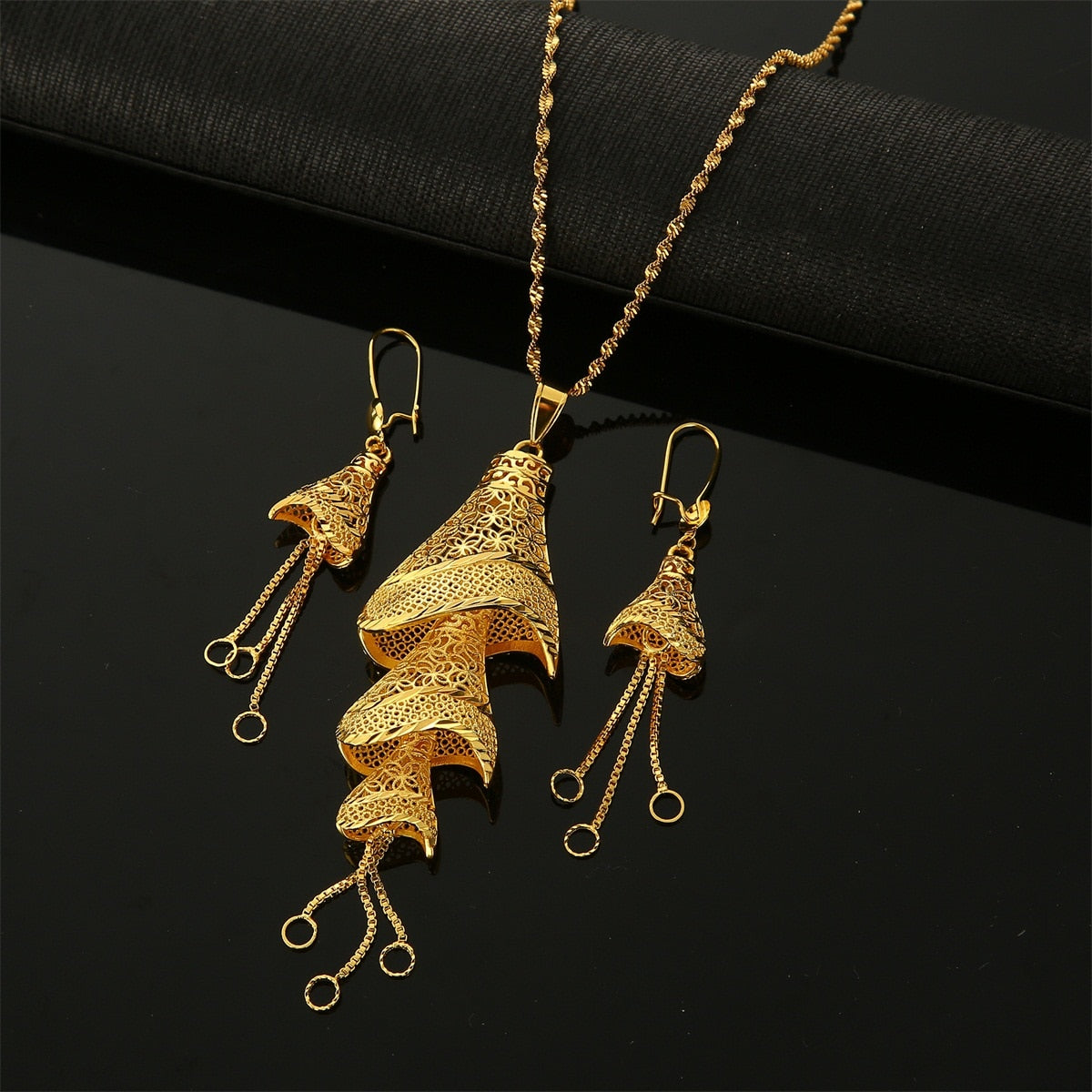 African Gold Color Pendant Necklaces Earrings Jewelry Set