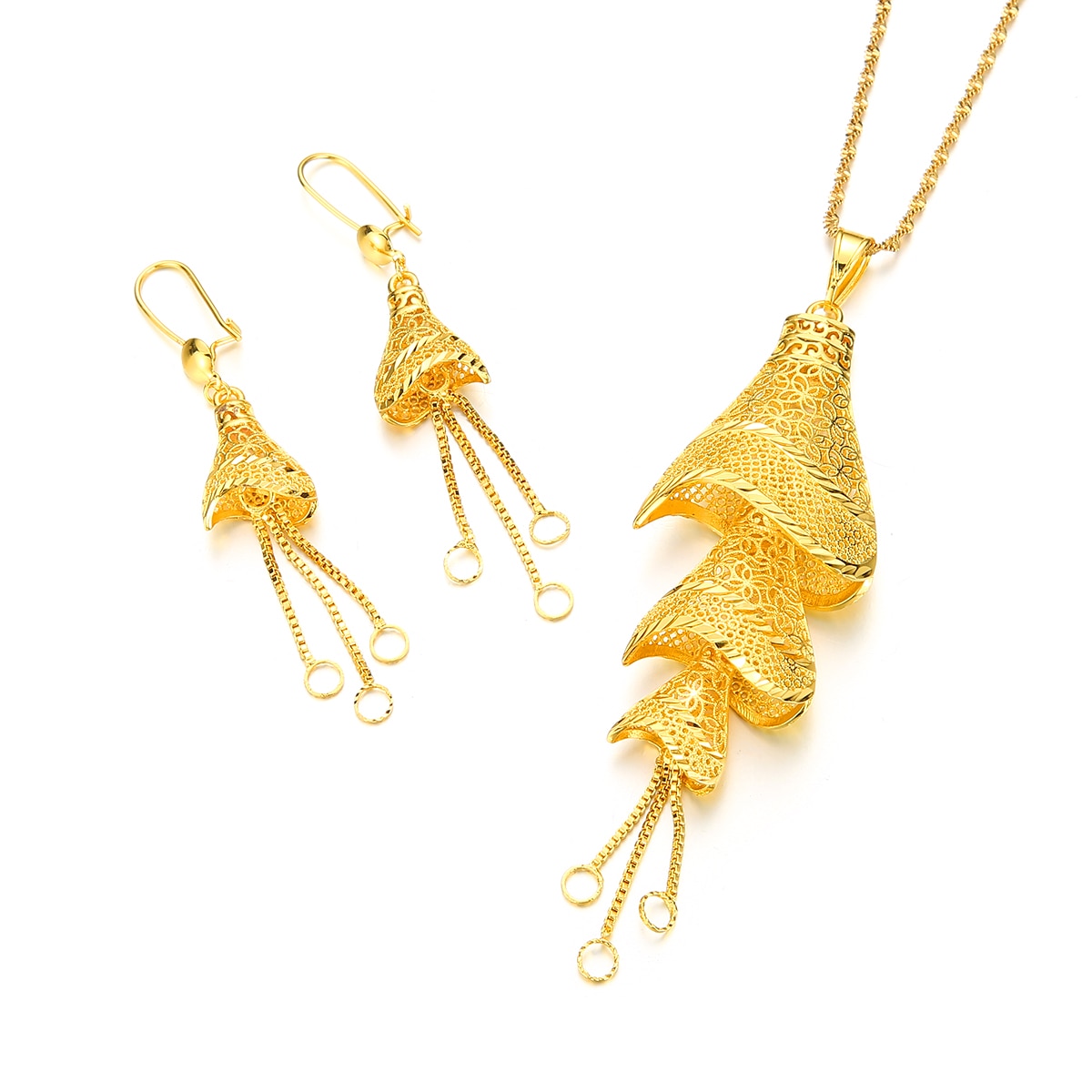 African Gold Color Pendant Necklaces Earrings Jewelry Set
