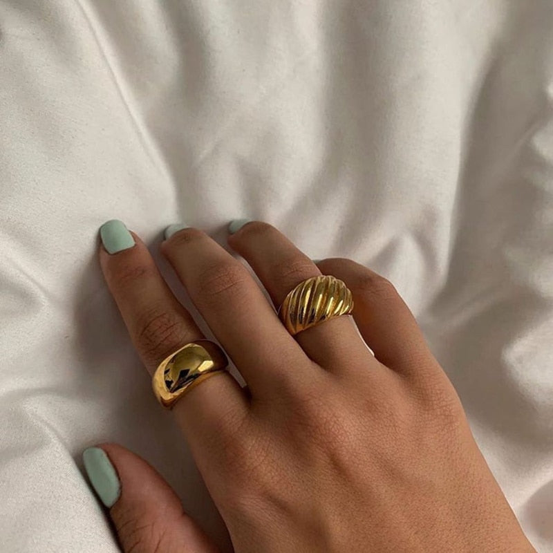 18k Gold Plating Tarnish Free Croissant Chunky Gold Rings