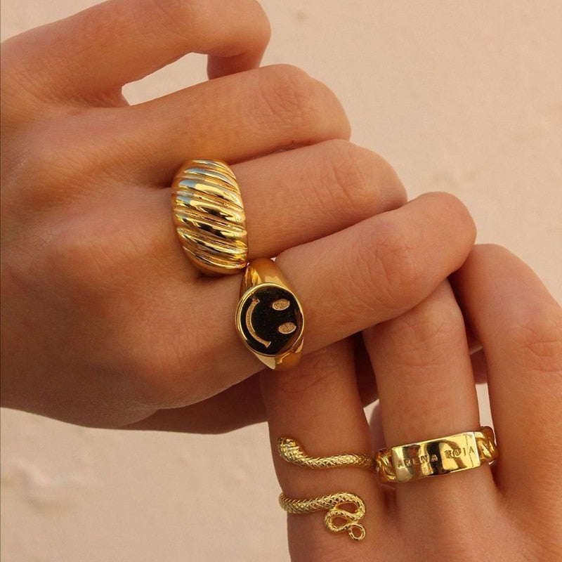 18k Gold Plating Tarnish Free Croissant Chunky Gold Rings