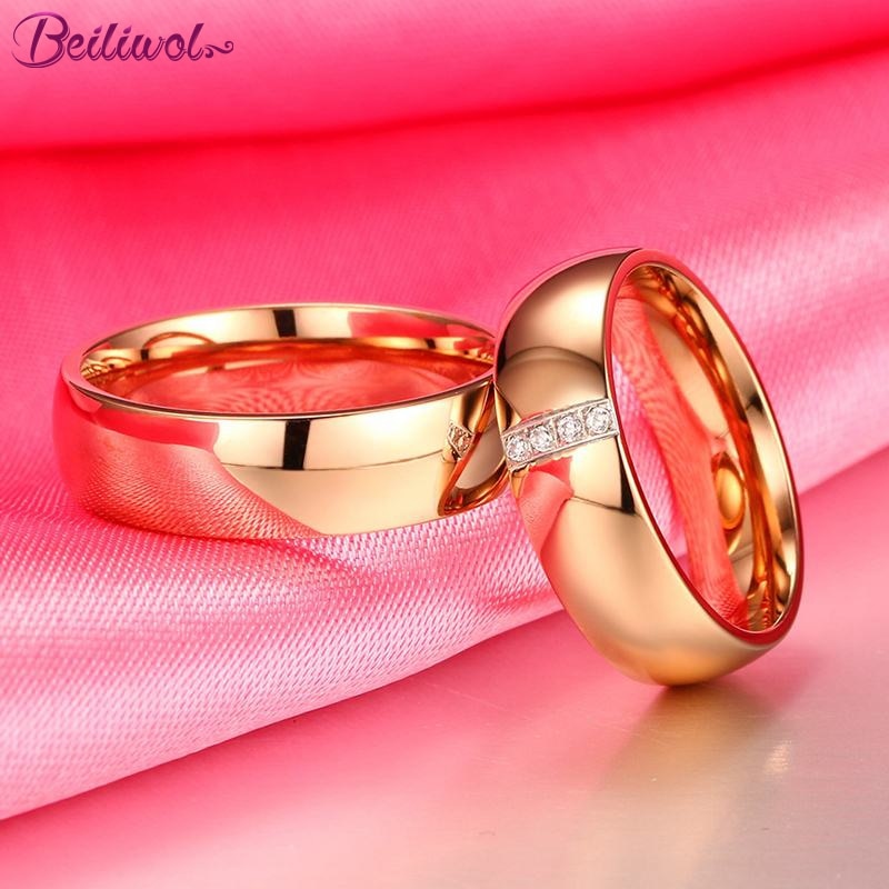 Wedding Rings  AAA Zircon Simple Fashion Rose Gold Color  Couple Ring