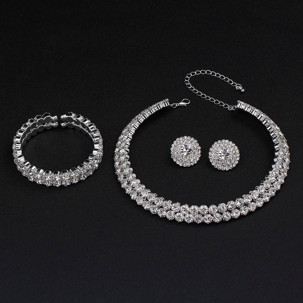 African Rhinestone Choker Necklace Earrings Bracelet Set