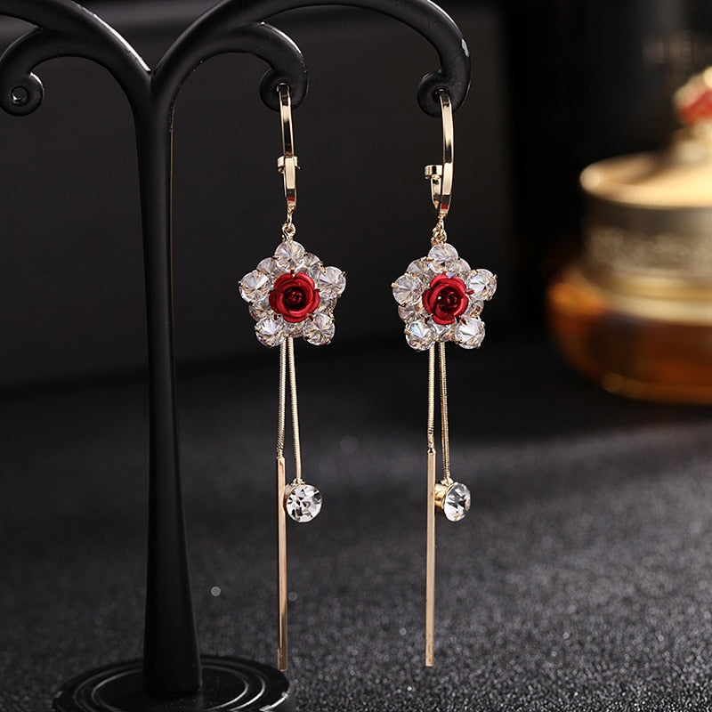 Fashion Rose Petal Drop Earrings for Women