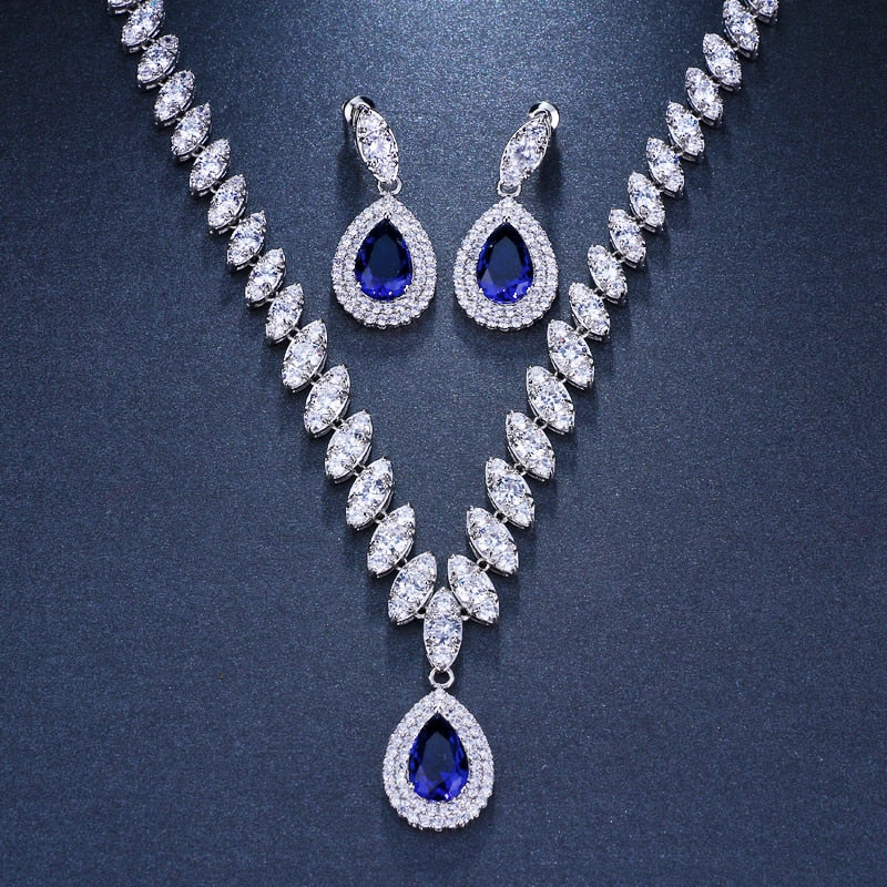 Silver Color Necklace Simulated Bridal Jewelry Sets