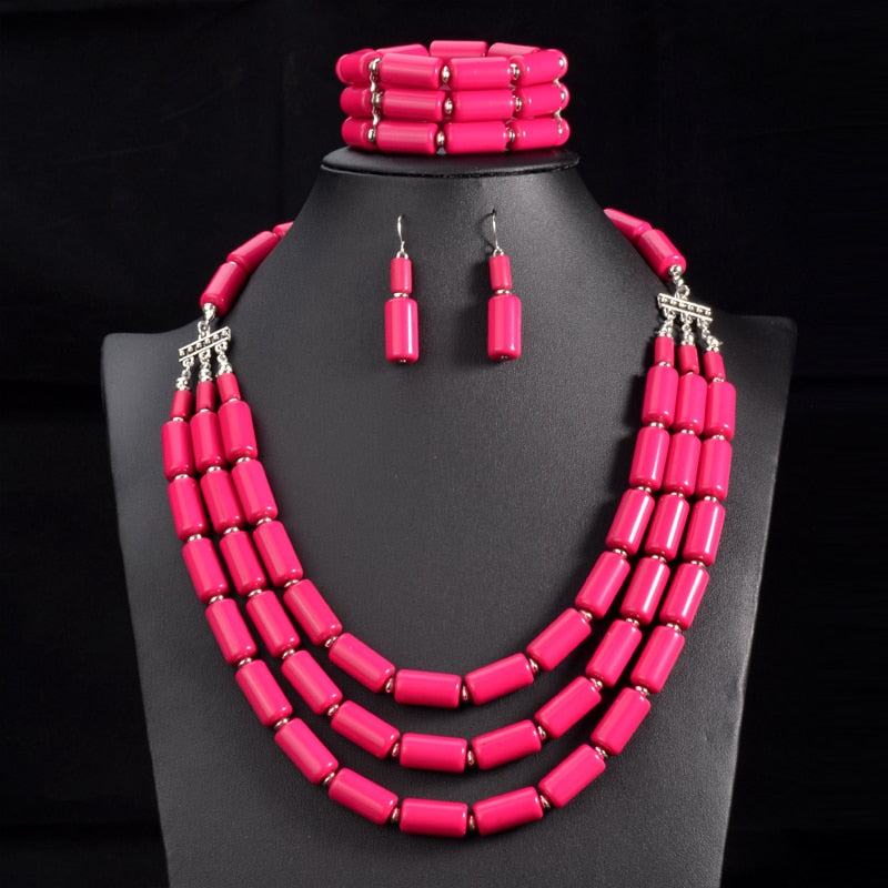 Bib Beads Necklace Earring Bracelet Sets