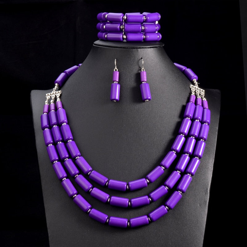Bib Beads Necklace Earring Bracelet Sets