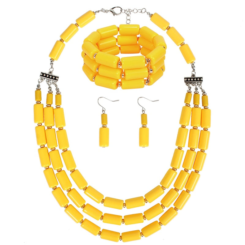 Bib Beads Necklace Earring Bracelet Sets
