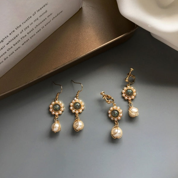 Fashion Simple Imitation Pearl Round Ball Pendant Clip Earrings