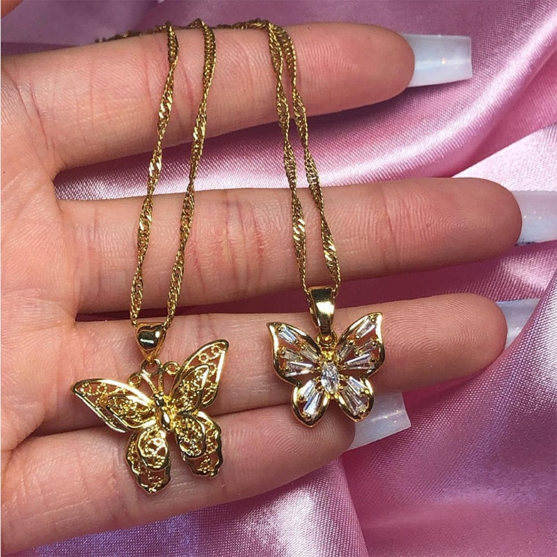 Gold Stainless Steel Stylish Butterfly Necklace