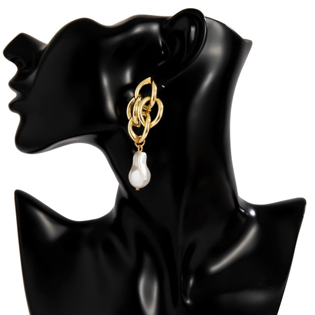Pearls Big Hoop Earrings for Women Layered Large Circle Earrings