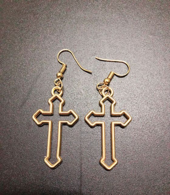 Punk Vintage Silver Color Cross Charms Drop Earrings
