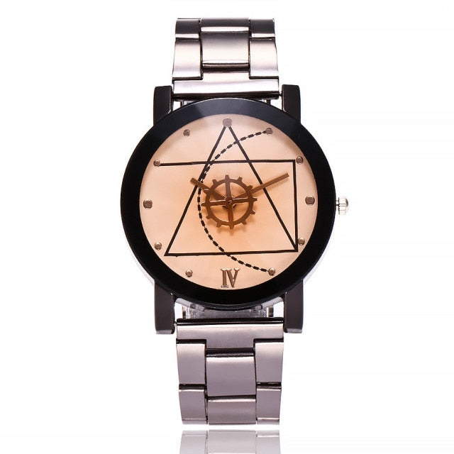 Men Gear Triangle Pointer Compass Dial Second Hand Watch