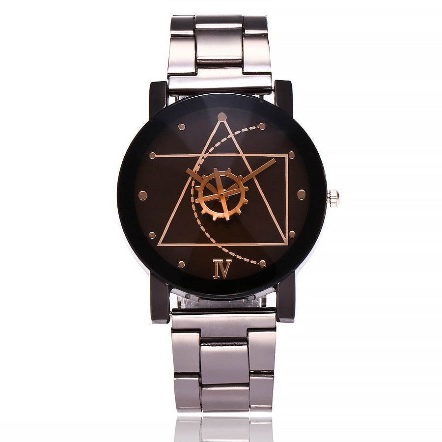 Men Gear Triangle Pointer Compass Dial Second Hand Watch
